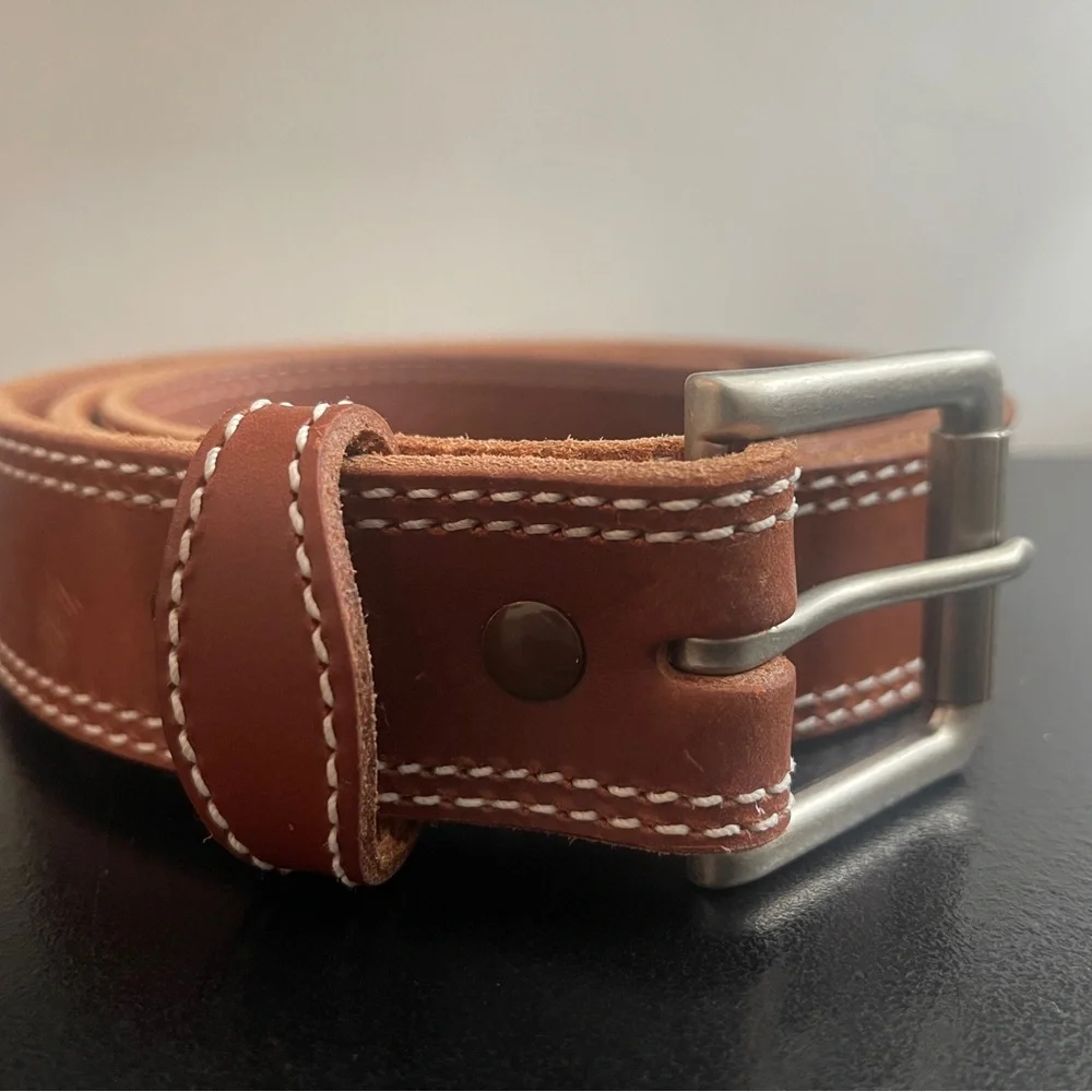 Bull Hide Belt The Maverick Hot Dipped Tan Double Stitched 1.50" Size 46 - Picture 2 of 9
